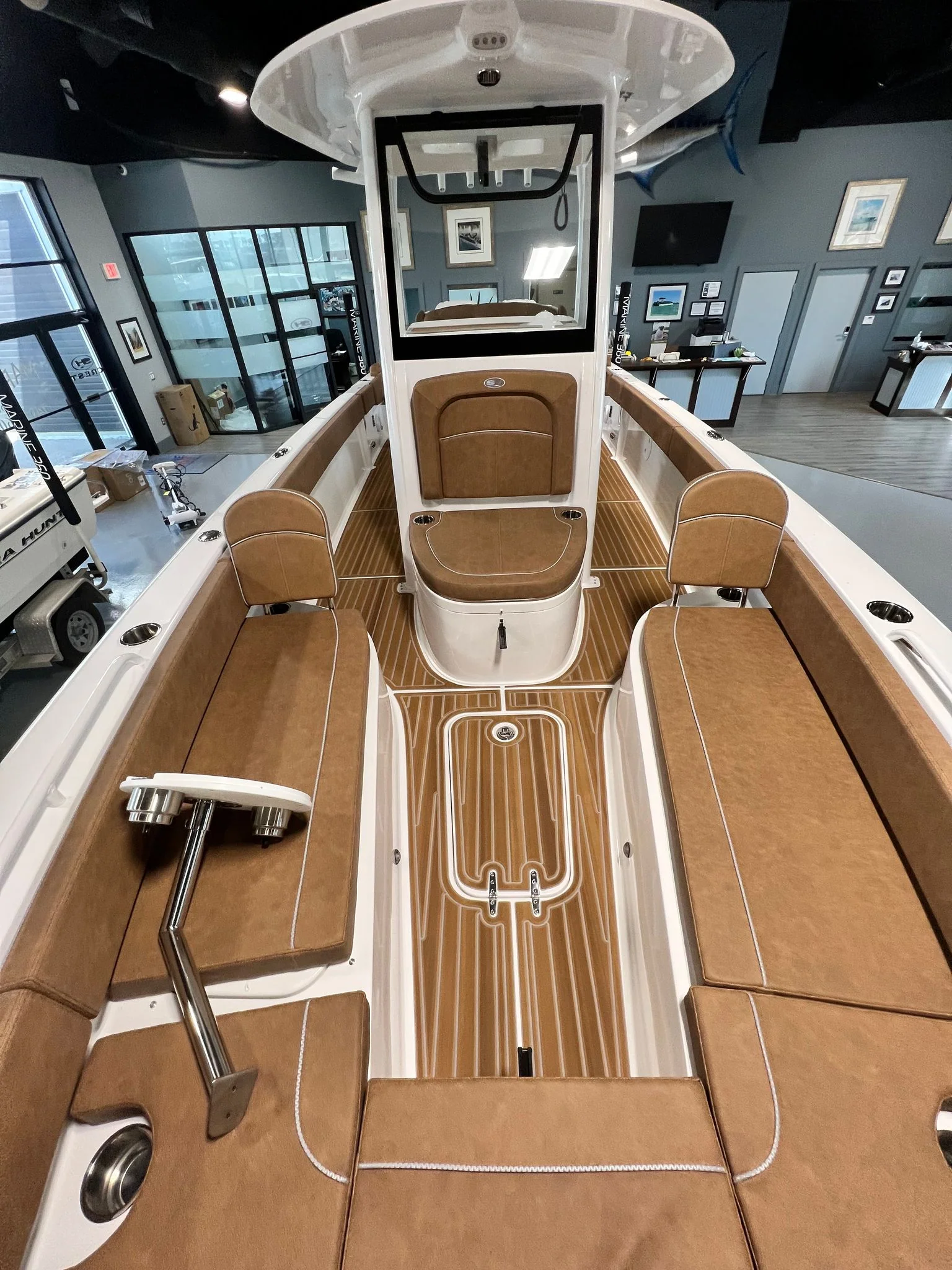 GatorStep flooring and bow seating pads on a center console — Lakebound Marine, Lenoir City TN