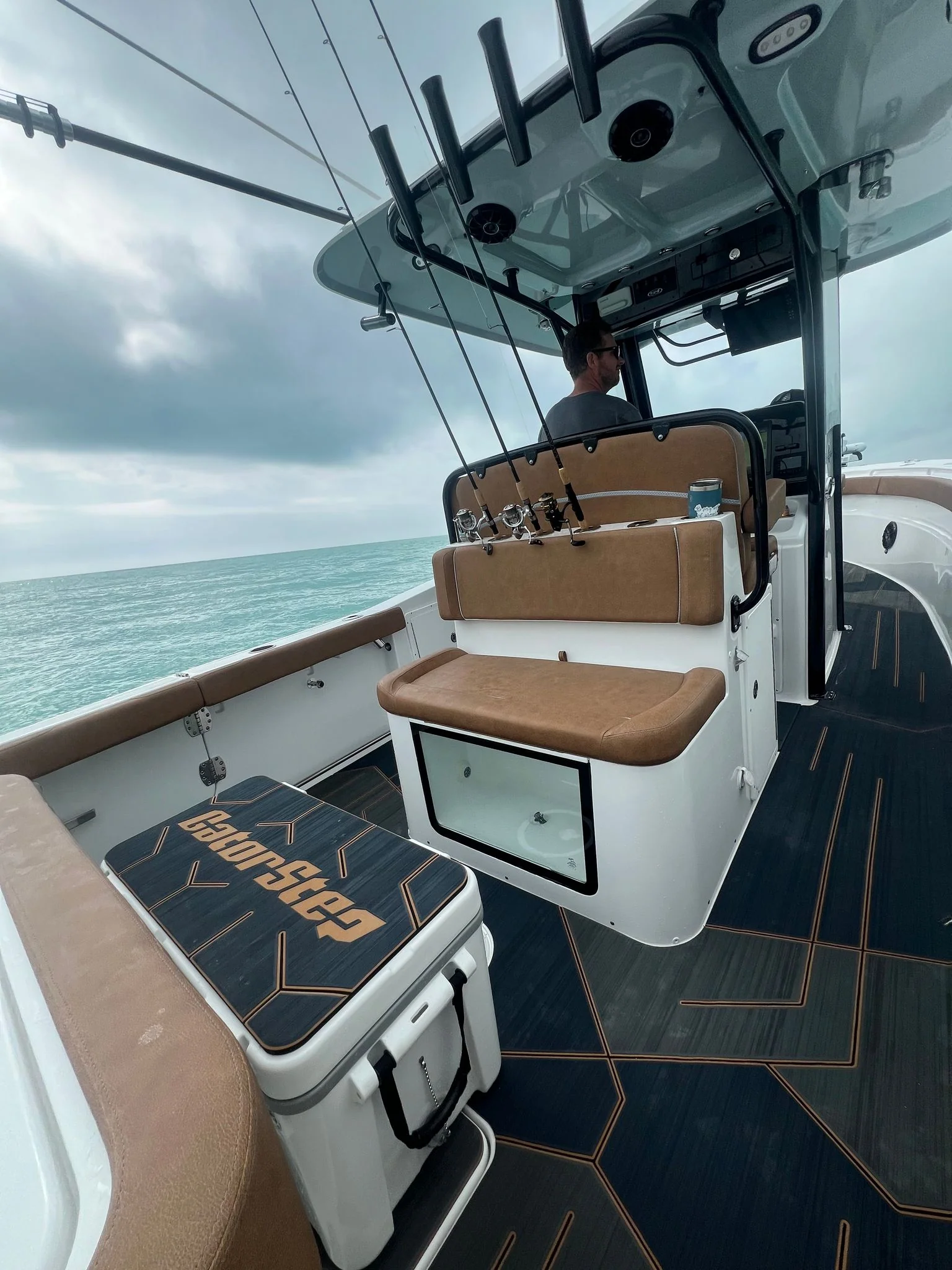 GatorStep cooler pad and flooring on a center console offshore — Lakebound Marine, Lenoir City TN