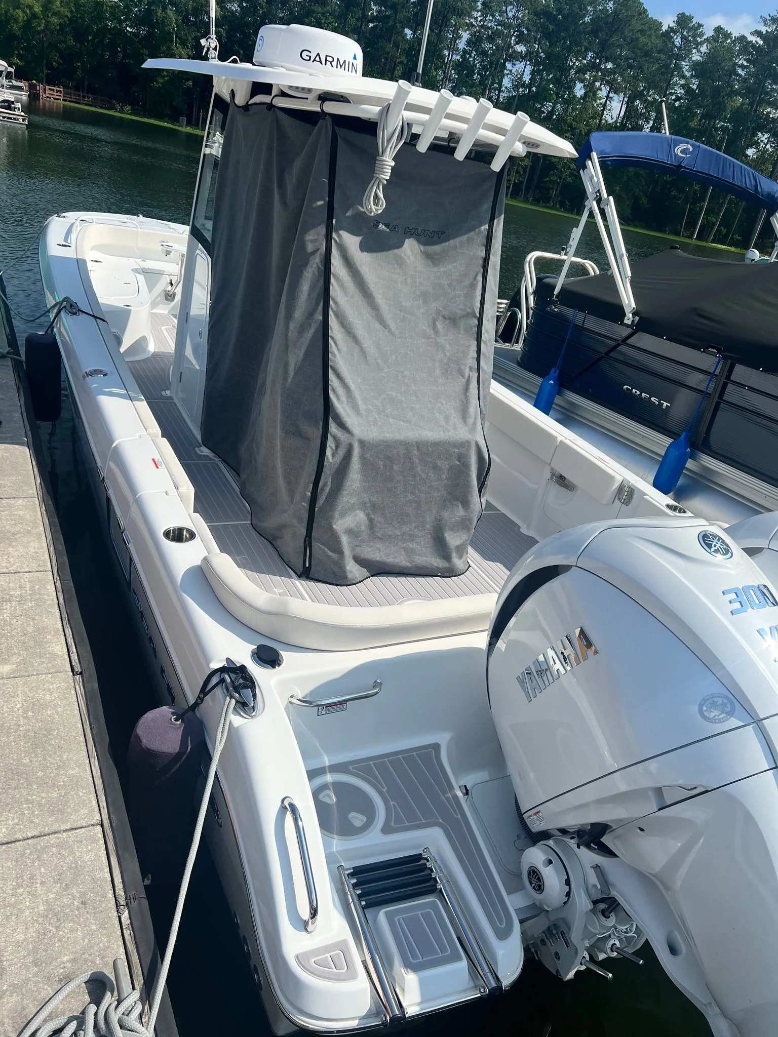 Gray GatorStep pads on a center console swim platform and transom — Lakebound Marine, Lenoir City TN