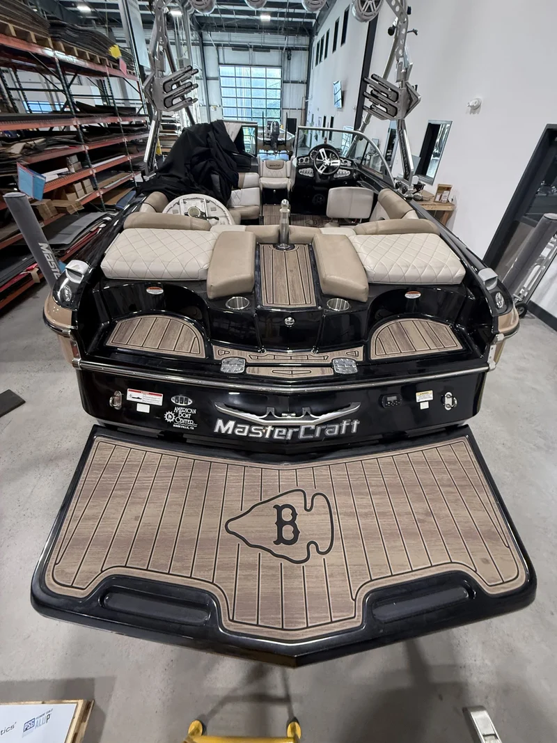Black MasterCraft transom with custom GatorStep swim platform