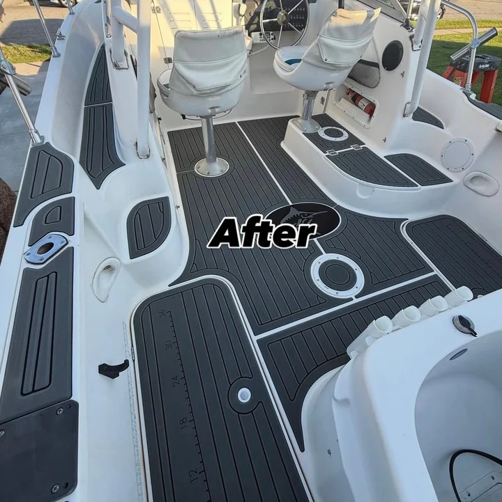 Custom-fit GatorStep boat flooring after installation — Knoxville, TN