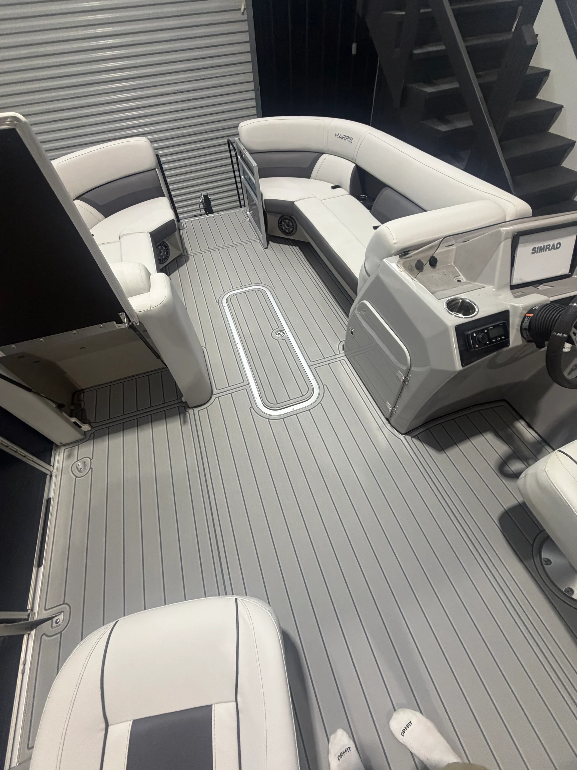 Custom GatorStep decking on a pontoon boat — Lakebound Marine, East Tennessee