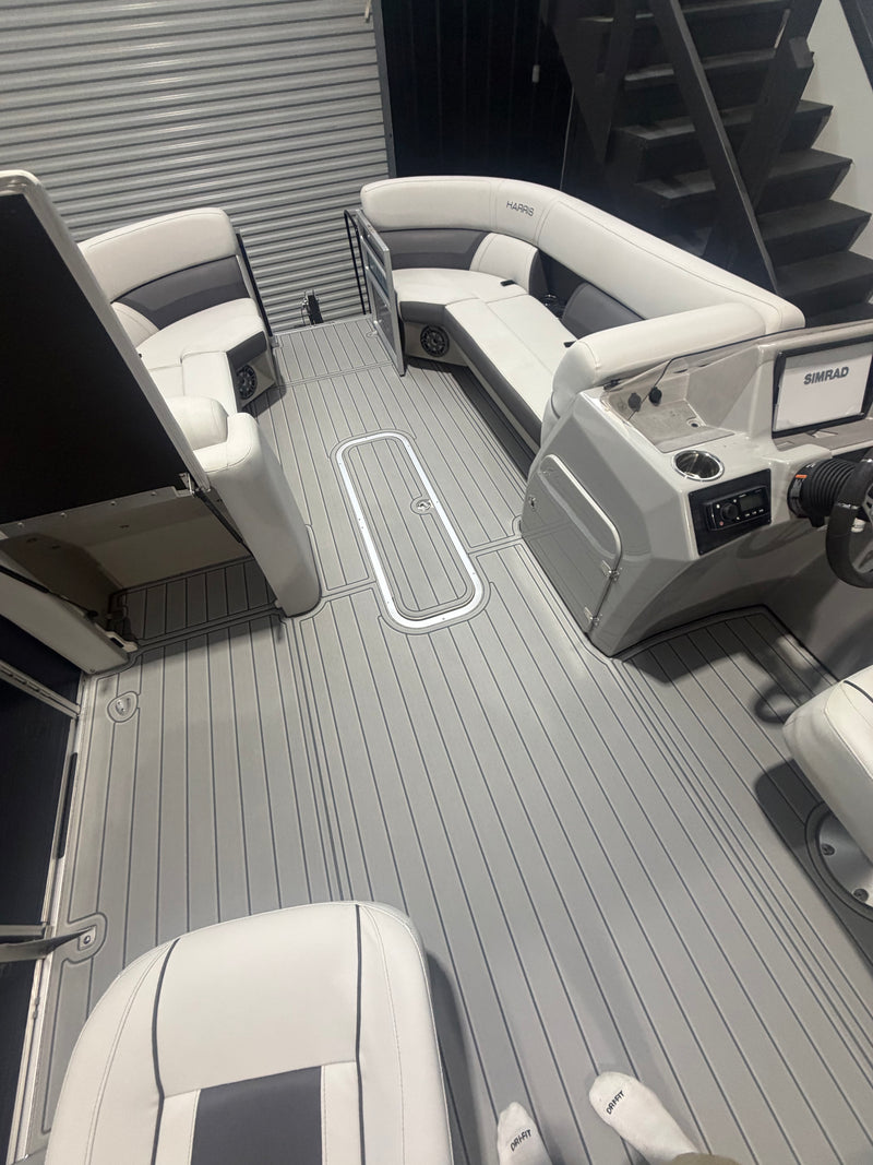Custom GatorStep decking on a pontoon boat — Lakebound Marine, East Tennessee