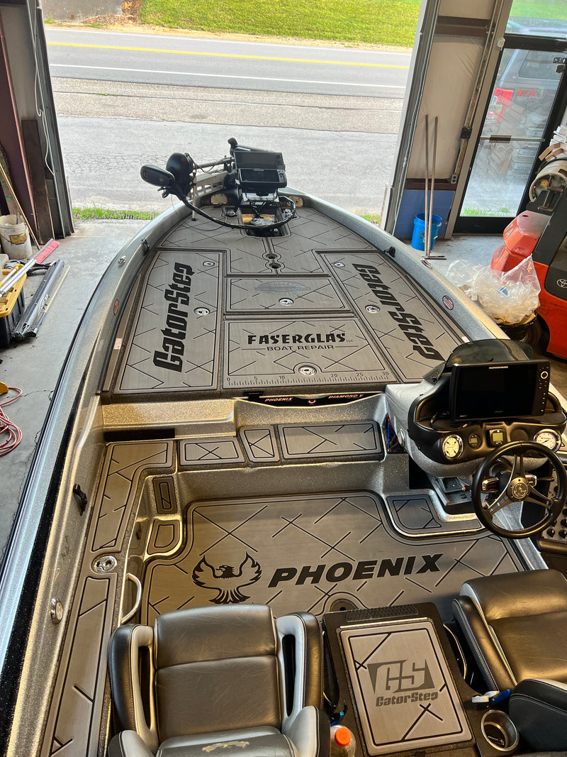 Tan GatorStep deck and cockpit flooring on a bass boat