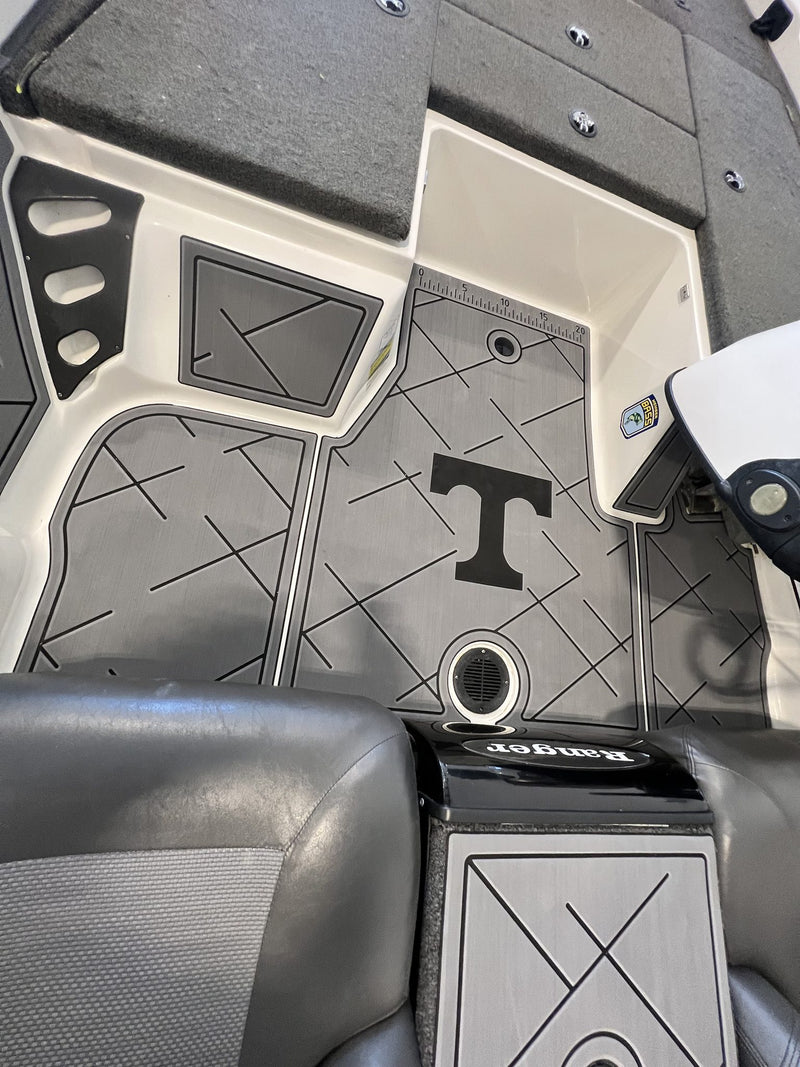 Gray GatorStep boat deck with Tennessee Power T logo inlay