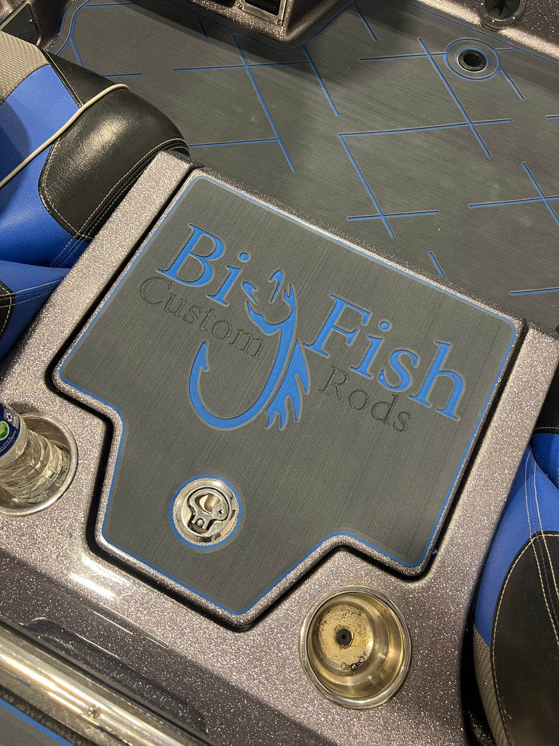 Gray GatorStep panel with custom Big Fish Custom Rods logo